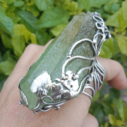 方解石原礦手工銀戒 純銀戒指~ 「一抹綠 」~Green Calcite Mineral Silver Ring 第16張的照片