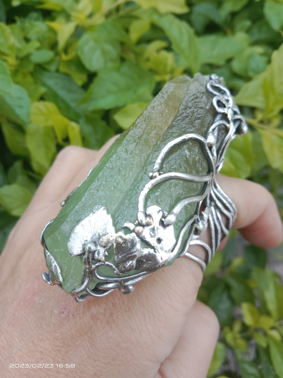 方解石原礦手工銀戒 純銀戒指~ 「一抹綠 」~Green Calcite Mineral Silver Ring 第16張的照片