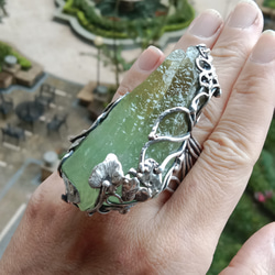 方解石原礦手工銀戒 純銀戒指~ 「一抹綠 」~Green Calcite Mineral Silver Ring 第2張的照片