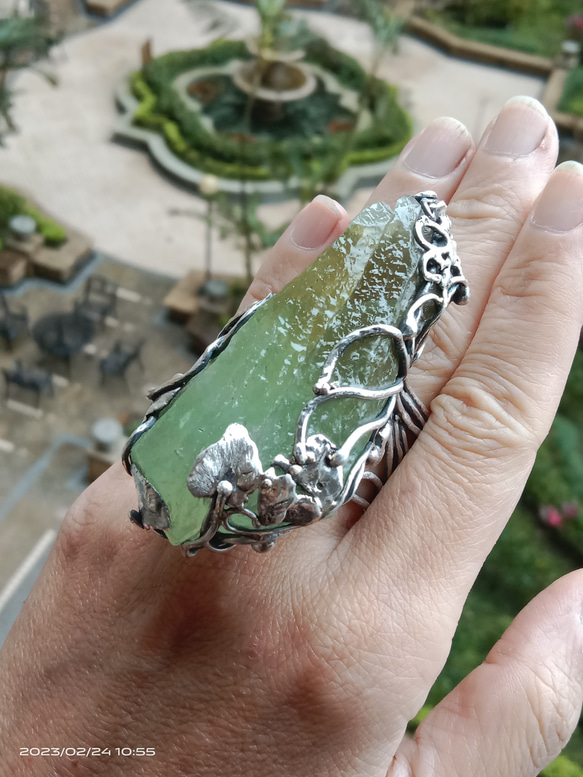 方解石原礦手工銀戒 純銀戒指~ 「一抹綠 」~Green Calcite Mineral Silver Ring 第2張的照片