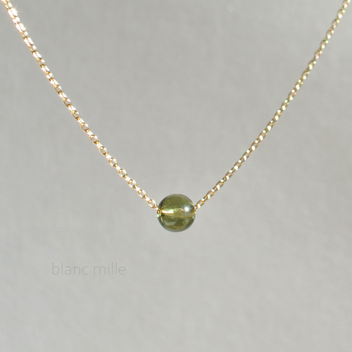 No.1919○*モルダバイト4.8mm 18金ゴールドネックレス○*天然ガラス