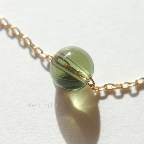 No.1919○*モルダバイト4.8mm 18金ゴールドネックレス○*天然ガラス