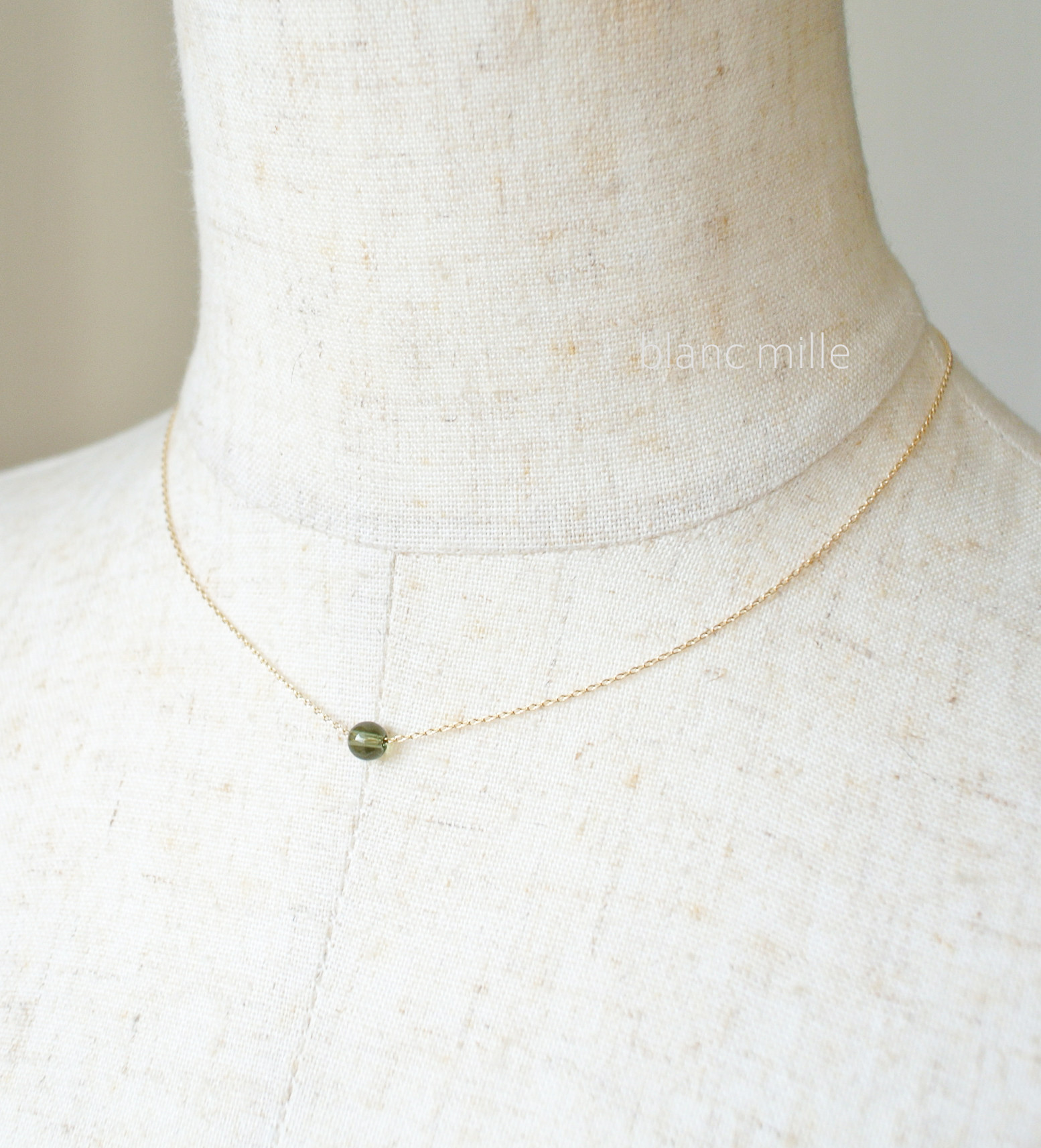 No.1919○*モルダバイト4.8mm 18金ゴールドネックレス○*天然ガラス K18一粒シンプルペンダント 18k