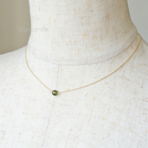 No.1919○*モルダバイト4.8mm 18金ゴールドネックレス○*天然ガラス
