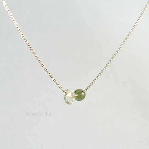 No.1921○*モルダバイト4.8mm＆リビアングラス 18金ゴールドネックレス 