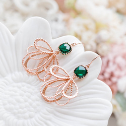 *LeChaim* 玫瑰金飾品和翡翠綠水晶獨特耳環/耳環可更換組 第3張的照片