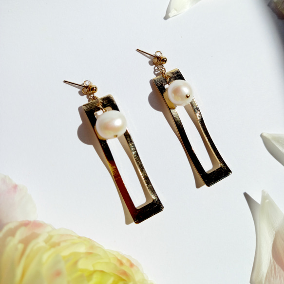 シックで上品な夏の淡水パールピアス～k14gf　peal×gold earrings  ～ 5枚目の画像