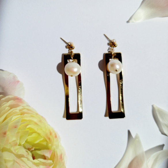 シックで上品な夏の淡水パールピアス～k14gf　peal×gold earrings  ～ 6枚目の画像