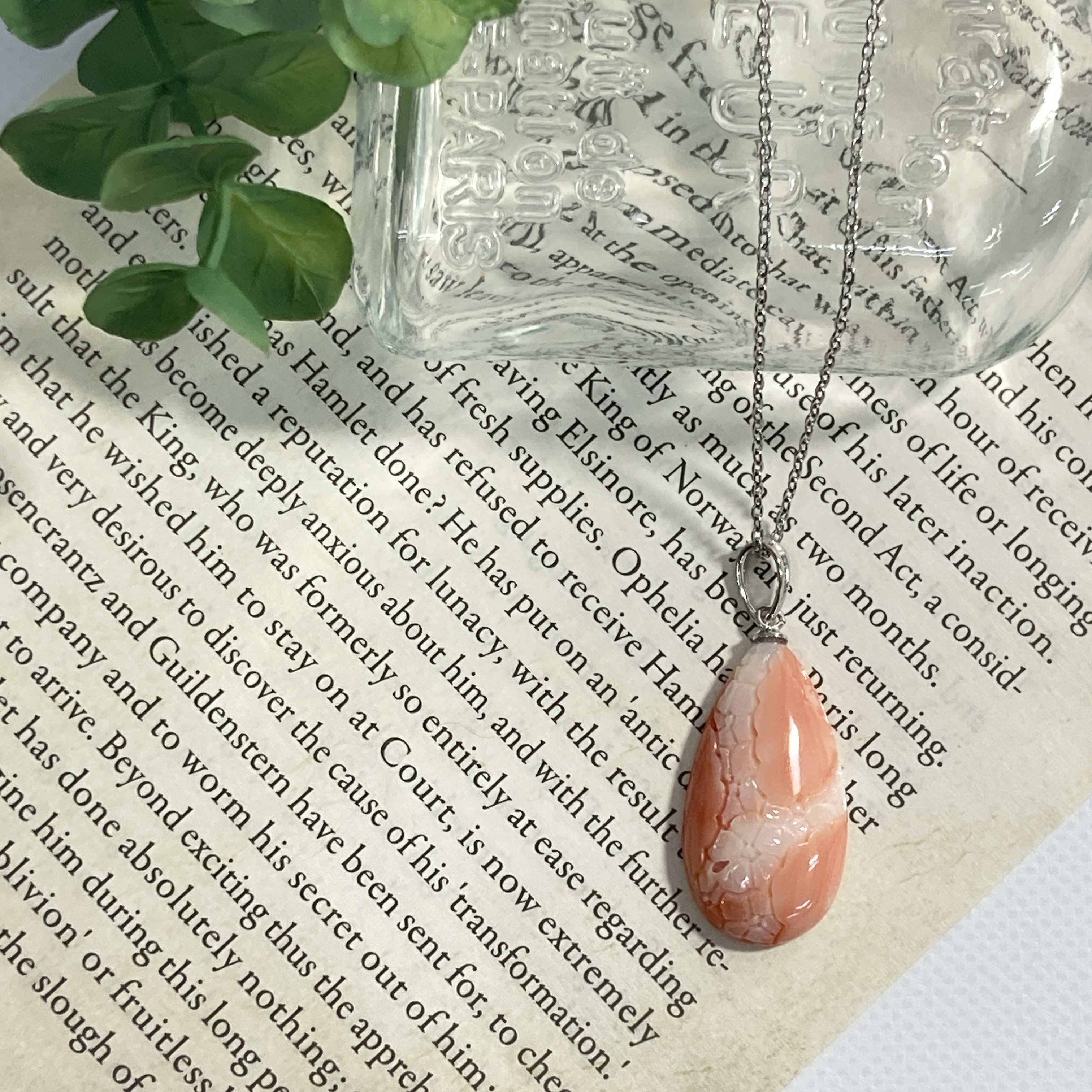 宝石珊瑚 彫り珊瑚 ペンダント スライドボールチェーン ステンレス