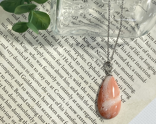 宝石珊瑚 彫り珊瑚 ペンダント スライドボールチェーン ステンレス