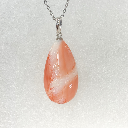 宝石珊瑚 彫り珊瑚 ペンダント スライドボールチェーン ステンレス