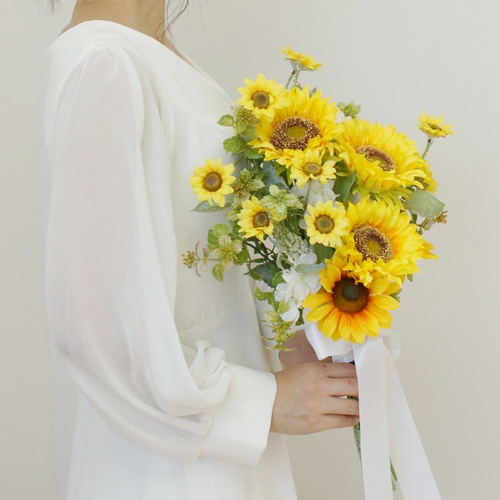 ひまわりブーケ 結婚式 ゴッホのひまわりブーケブートニア