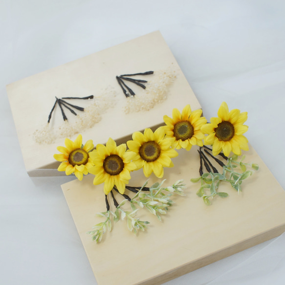 ひまわりブーケ 結婚式 ゴッホのひまわりブーケブートニアひまわり造花ブーケ 11枚目の画像