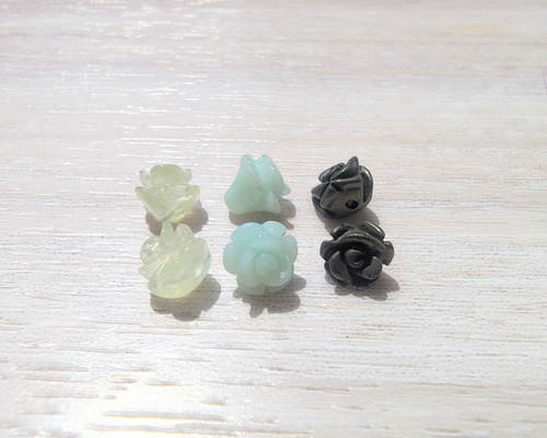 8mm 薔薇型（バラ）彫刻 1個 天然石 アマゾナイト・プレナイト