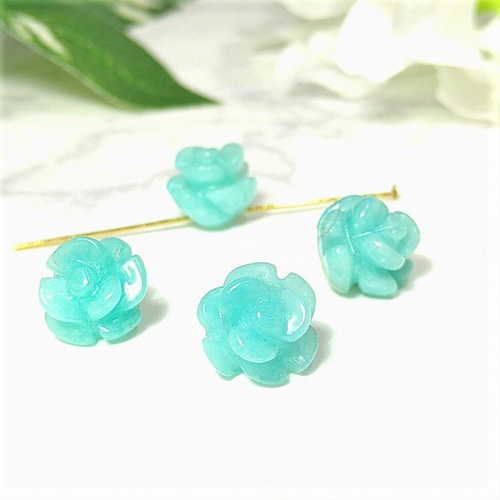 8mm 薔薇型（バラ）彫刻 1個 天然石 アマゾナイト・プレナイト