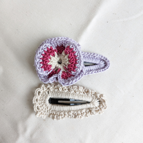 パンジーピン ヘアピン フリルピン パッチンピン c.ラベンダー✕オフ