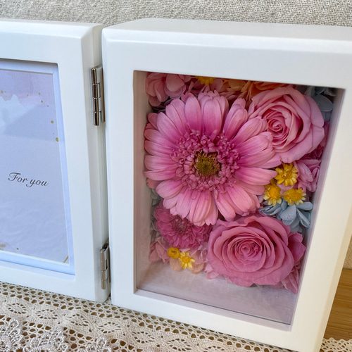 プリフォトフレームL版／グラデーションピンク（プリザーブドフラワー