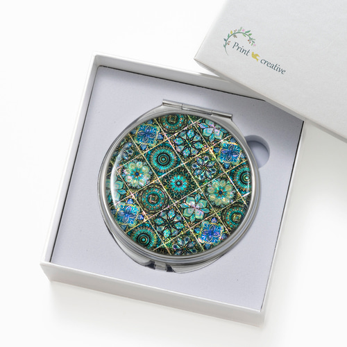 天然貝 コンパクトミラー（ 千夜の夜明け ） シェル ・ 螺鈿アート