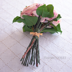【ウェディングブーケ】　ピンクグラデーションのローズのアートフラワーウェディングブーケ　結婚式　海外　造花　ブライダル 5枚目の画像