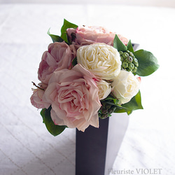 【ウェディングブーケ】　ピンクグラデーションのローズのアートフラワーウェディングブーケ　結婚式　海外　造花　ブライダル 2枚目の画像