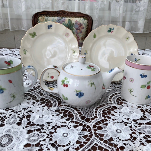 フルーツ柄＆本金仕様ティーポット♥ポーセラーツ ポット・急須