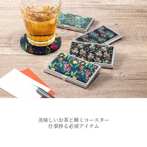 天然貝螺鈿アートコースター☆夜明けシリーズ【4枚セット/収納ケース