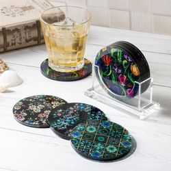 天然貝螺鈿アートコースター☆夜明けシリーズ【4枚セット/収納ケース