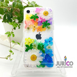 カラフルなお花たっぷりの押し花スマホケース　全機種対応iphone/GALAXY/AQUOS/xperia/pixel 3枚目の画像