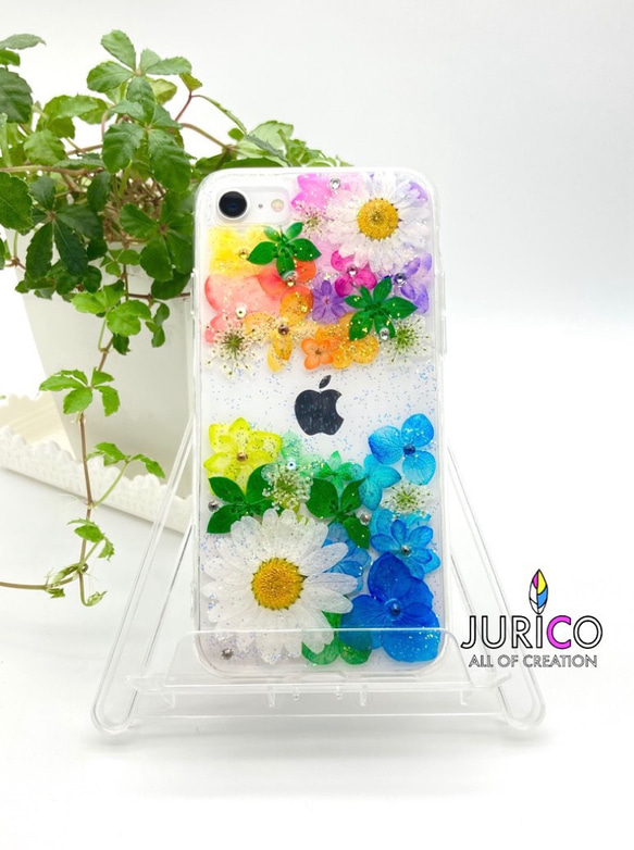 カラフルなお花たっぷりの押し花スマホケース　全機種対応iphone/GALAXY/AQUOS/xperia/pixel 3枚目の画像