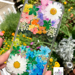 カラフルなお花たっぷりの押し花スマホケース　全機種対応iphone/GALAXY/AQUOS/xperia/pixel 2枚目の画像