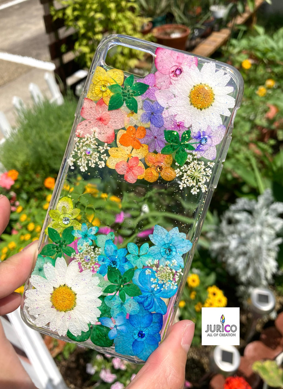 カラフルなお花たっぷりの押し花スマホケース　全機種対応iphone/GALAXY/AQUOS/xperia/pixel 2枚目の画像