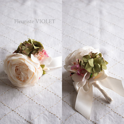 【ウェディングブーケ】ミニコチョウランとシャンパンローズのウェディングラウンドブーケ　結婚式　海外挙式　造花　ブライダル 3枚目の画像