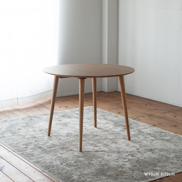 オーク材のラウンドダイニング［3サイズ 70cm 80cm 90cm] セミオーダー 天然突板 日本製 2枚目の画像