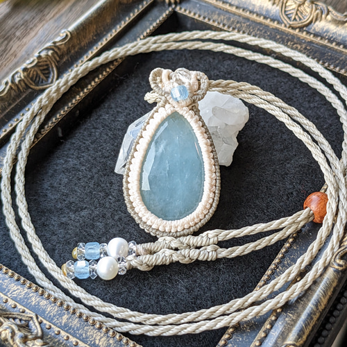 #2232 ♡アクアマリン&アイオライト&カット水晶天然石♡マクラメネックレス 2232 ♡アクアマリン&アイオライト&カット水晶天然石♡マクラメ