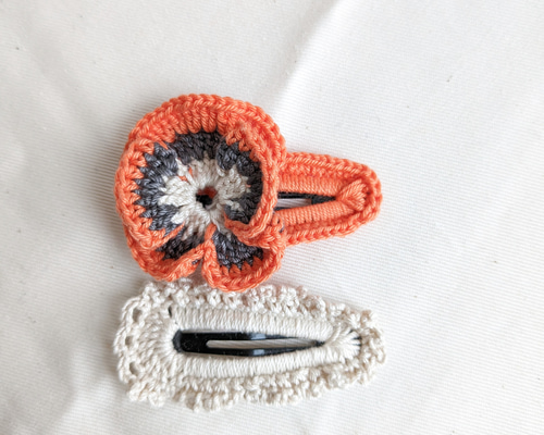 パンジーピン ヘアピン フリルピン パッチンピンh.オレンジ✕オフ