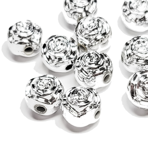 薔薇 ビーズ ホワイトシルバー 8mm 10個 ◇ アクリル ビーズ シルバー