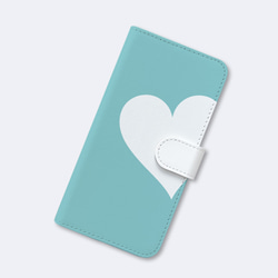 Big Heart♡ターコイズブルー　手帳型スマホケース　ほぼ全機種対応　はめ込み式 2枚目の画像