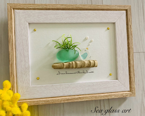 シーグラスアート 海の宝石 ガラス細工 幸せの青い鳥 ひとやすみ 枯れ