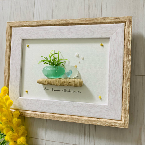 シーグラスアート 海の宝石 ガラス細工 幸せの青い鳥 ひとやすみ 枯れ