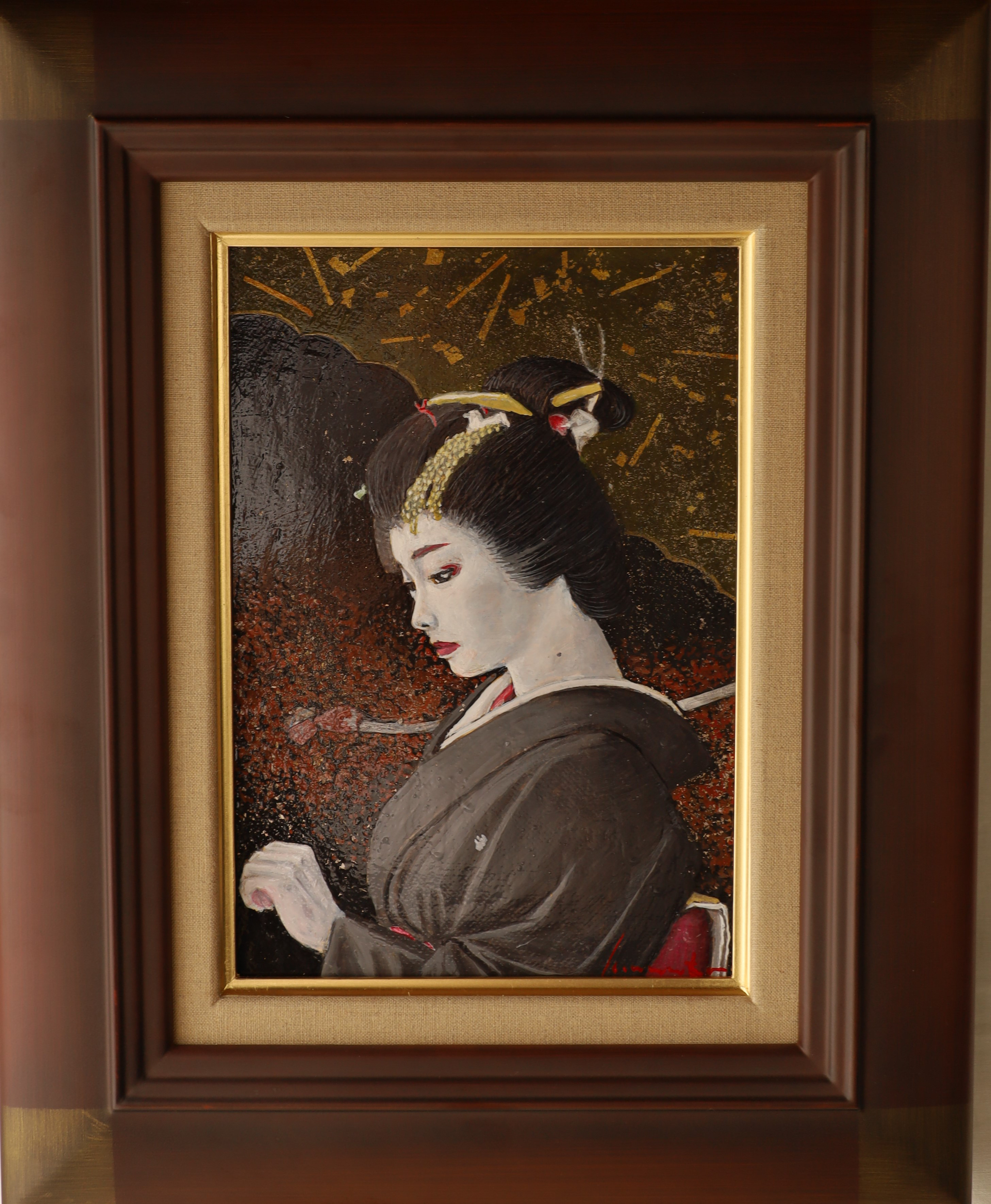 舞妓 油彩 額装 美人画 油絵 油画 絵画 - 絵画
