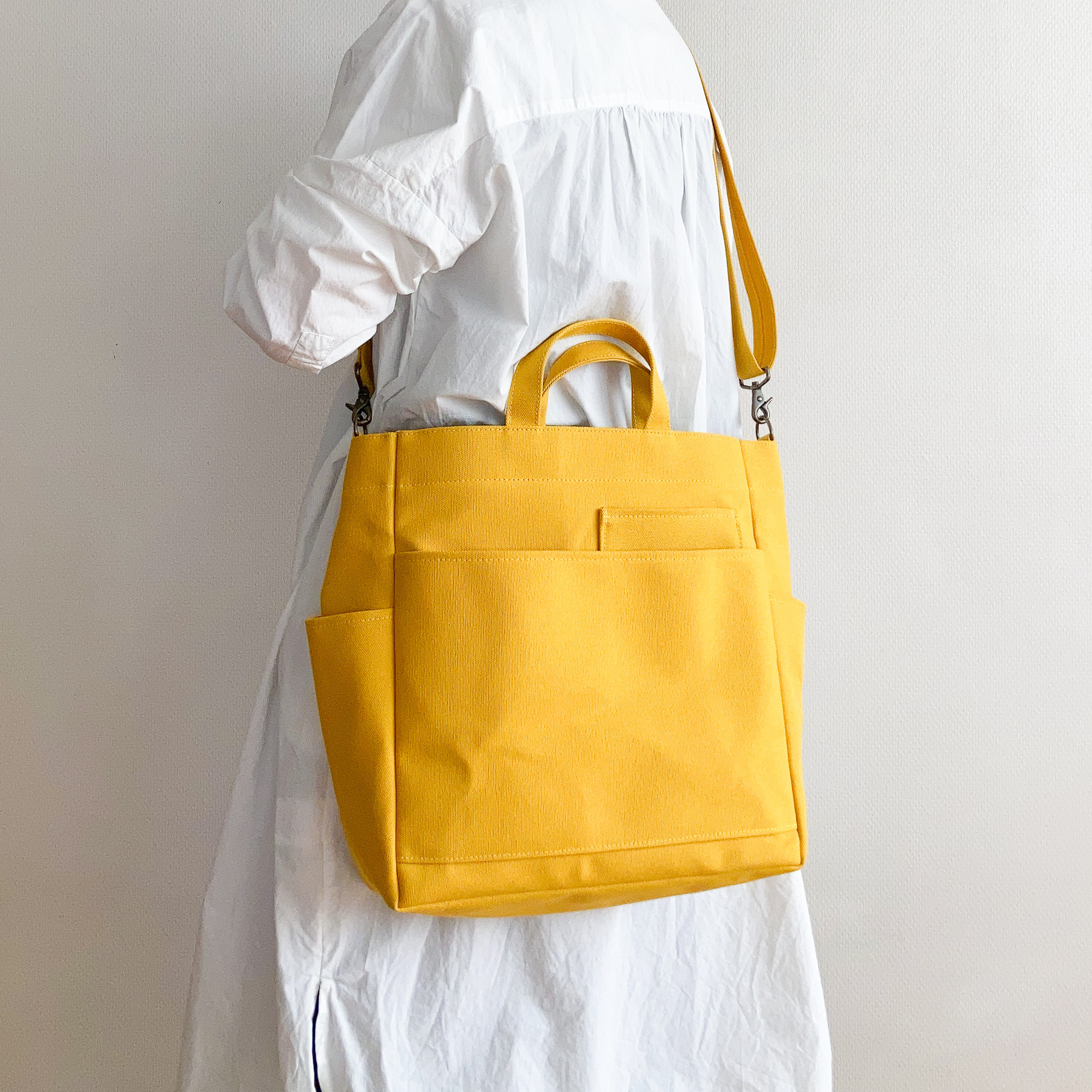 ダブルポケット2wayトート カラシ / 8号帆布