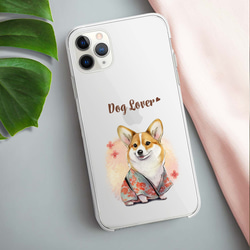 【 晴れ着姿の コーギー 】 スマホケース　クリアソフトケース　犬　犬グッズ　プレゼント　アンドロイド対応 3枚目の画像