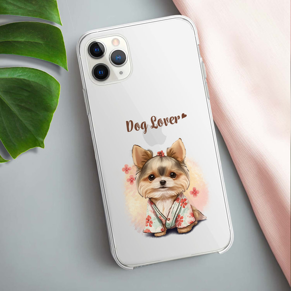 【 晴れ着姿の ヨークシャテリア 】 スマホケース　クリアソフトケース　犬　犬グッズ　プレゼント　アンドロイド対応 3枚目の画像