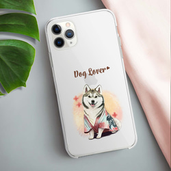 【 晴れ着姿の シベリアンハスキー 】 スマホケース　クリアソフトケース　犬　犬グッズ　プレゼント　アンドロイド対応 3枚目の画像