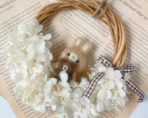 ぬいぐるみ抱っこうさちゃんホワイトミニリース プリザーブドフラワー