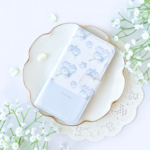 ネモフィラ スカイブルー 手帳型スマホケース iPhone Android ほぼ全