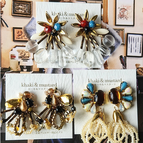 再販！！black gold ♡ ヴィンテージストーンとチェコガラスを編んだ 