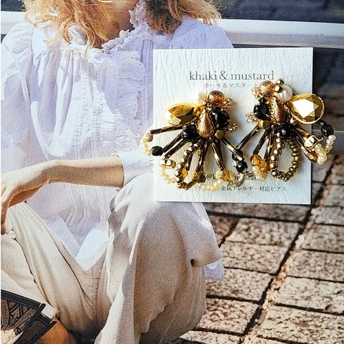 再販！！black gold ♡ ヴィンテージストーンとチェコガラスを編んだ 