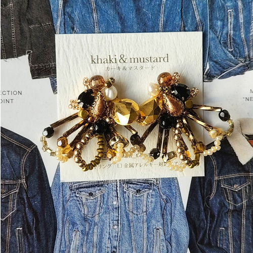 再販！！black gold ♡ ヴィンテージストーンとチェコガラスを編んだ 