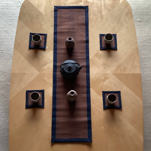 柿渋染め かすりのテーブルセンター&コースターのセット その他